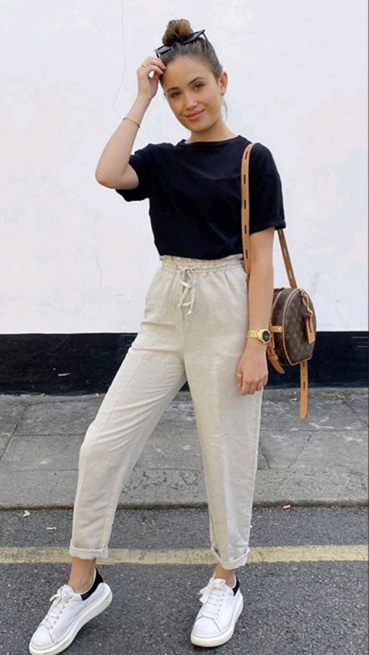 Black Tee & Beige Joggers